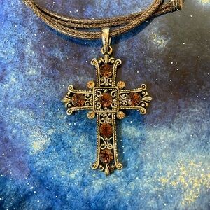 Amber rhinestone cross